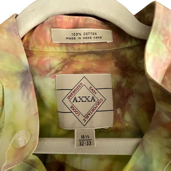 Axxa Men Size 16.5 Button Up Shirt Multicolor Oversized Mandarin Neckline Cotton - Picture 8 of 9